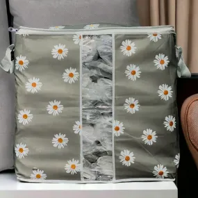 110GSM Cloth Storage Bag 1 Pc (Grey Flower)