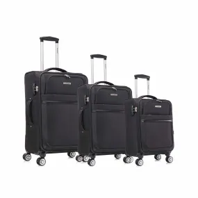 3-piece fabric soft luggage set with swivel wheels and password lock, black, 20/26/30 inches