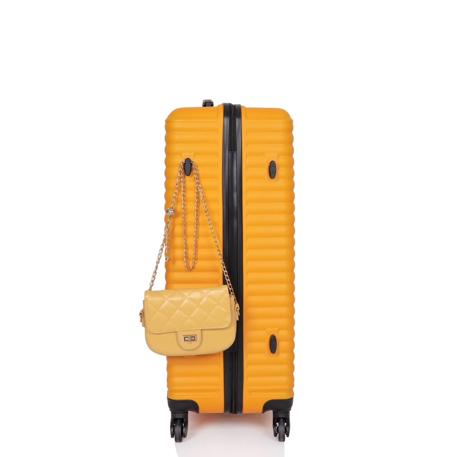 3 Piece Luggage Sets ABS Lightweight Suitcase with Two Hooks, Spinner Wheels, TSA Lock, (20/24/28) ORANGE