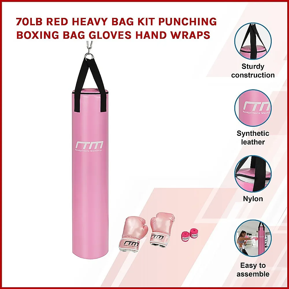 70lb Red Heavy Bag Kit Punching Bag Gloves Wraps Adjustable