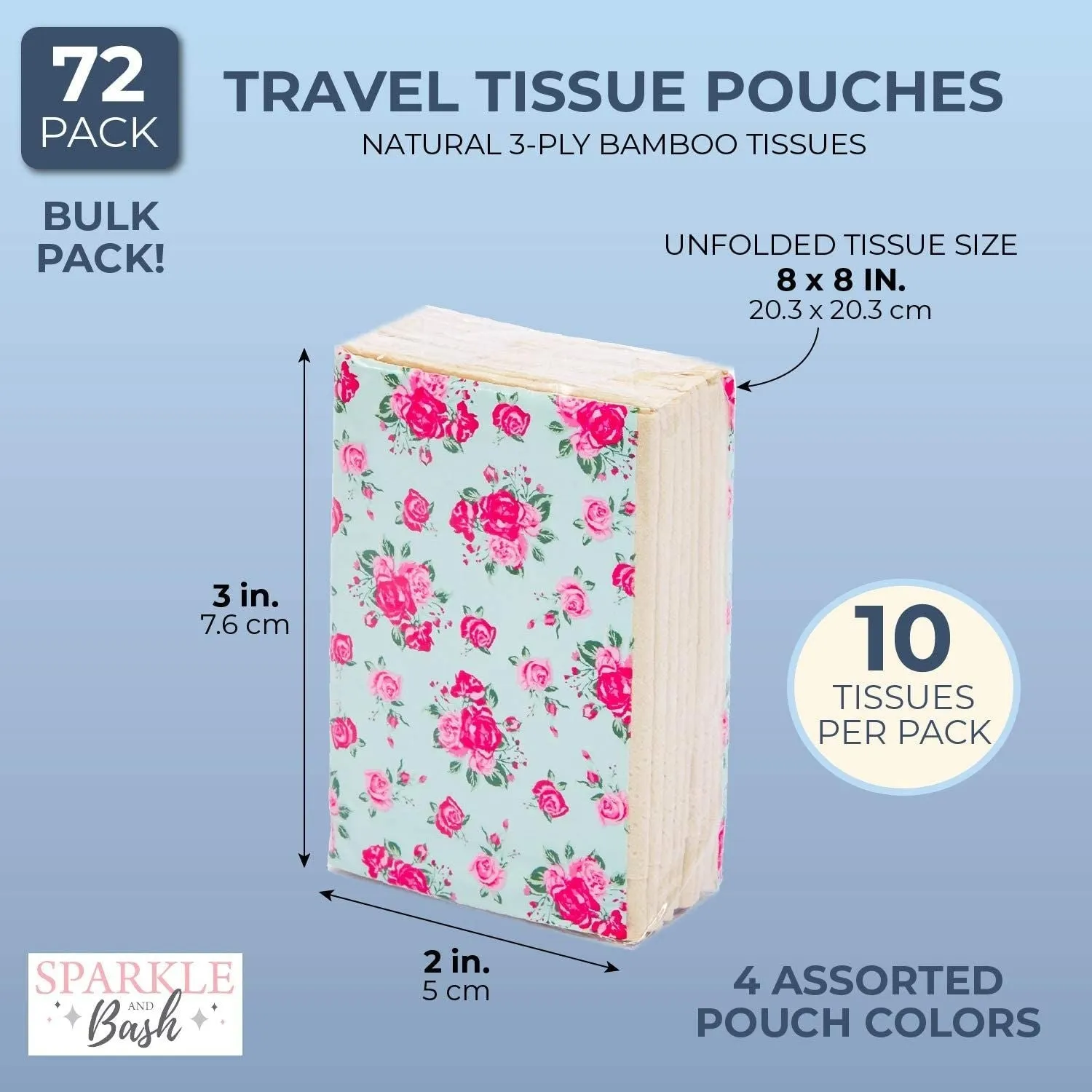 72 Pack Individual Floral Tissues, Small Pocket Travel Size Personal Facial Tissues in Bulk