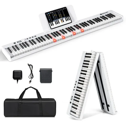 88-Key Folding Electric Lighted Piano Full-Size Portable Keyboard MIDI-White