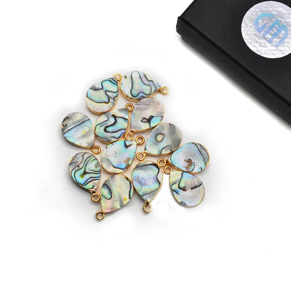 Abalone Shell 14mm Round Shape Gold Electroplated Gemstone Connector