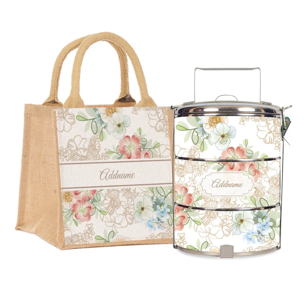 Abstract Fleur Flora Series 3-Tier Standard Medium 14cm Tiffin Carrier [FREE Custom Add Name]