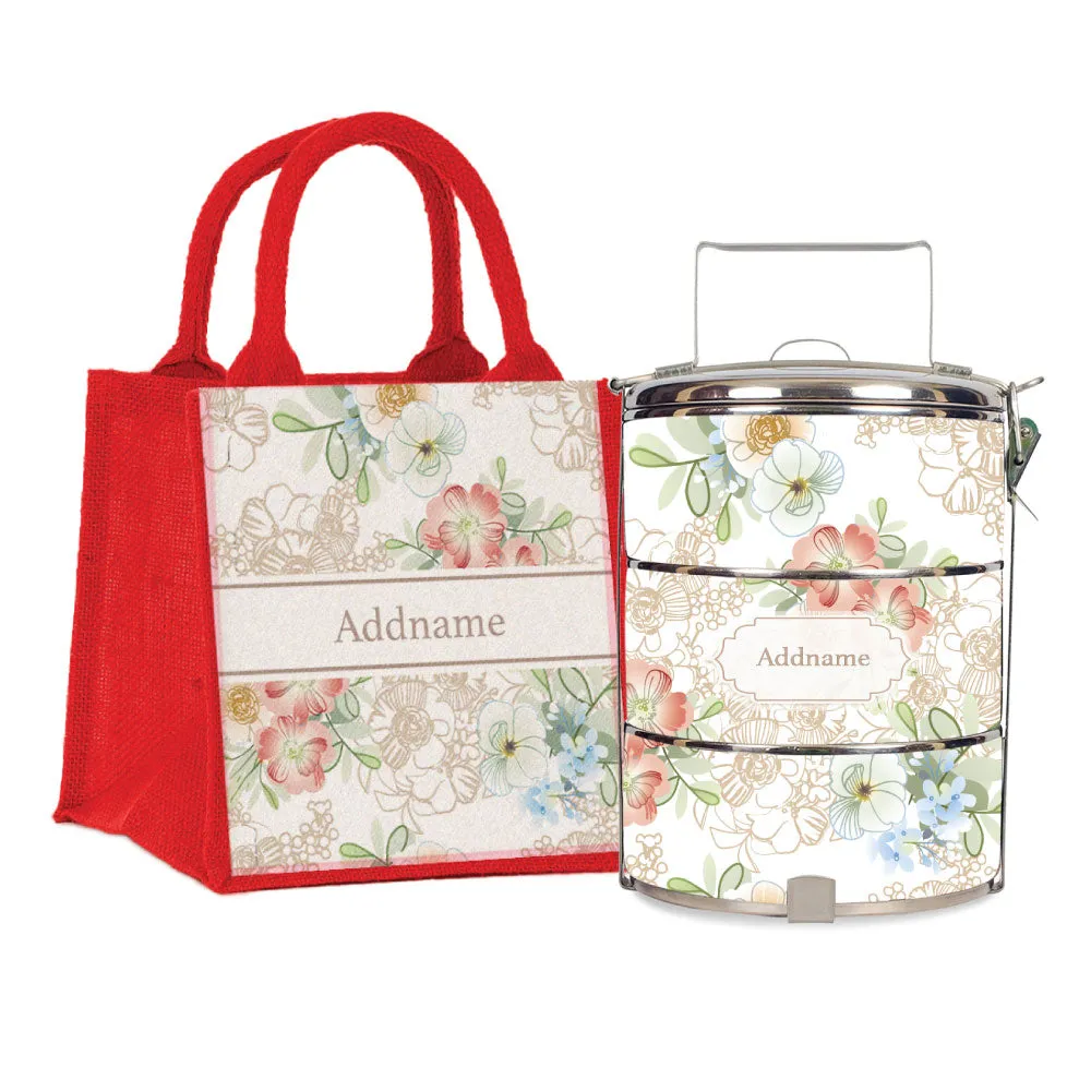 Abstract Fleur Flora Series 3-Tier Standard Medium 14cm Tiffin Carrier [FREE Custom Add Name]