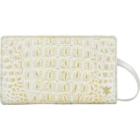 Anuschka Organizer Wallet Crossbody Croc Embossed Cream Gold Leather