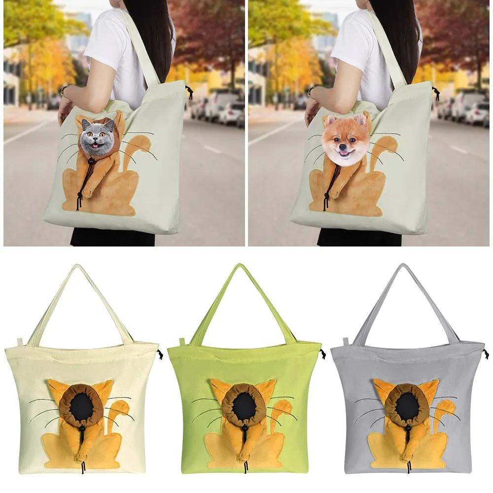 AnyWags Cat Handbag Beige Soft Collar Pets Carrier Luggage Small Dog Travel Tote Bag With Safety Zippers