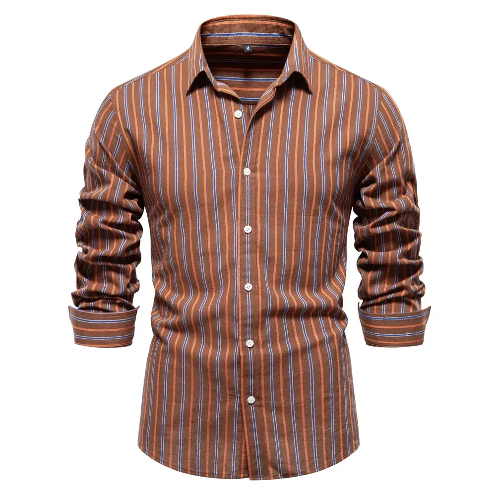 Autumn 100% Cotton Striped Shirt for Men Long Sleeve  Turn-down Collar Social Mens Shirts Classic Business Men Clothing