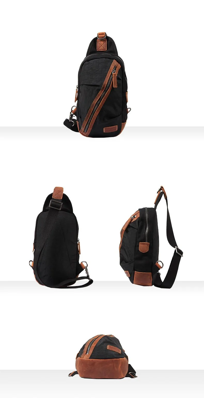 Black Canvas Sling Backpack Men's Sling Bag Green Chest Bag Canvas One shoulder Backpack For Men