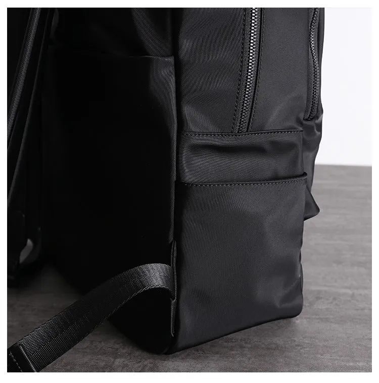 Black Nylon Backpack Womens 14 inches School Backpack Purse Black Nylon Leather Travel Rucksack for Ladies