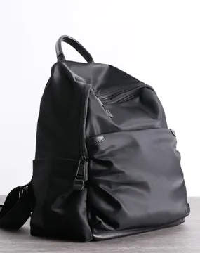 Black Nylon Backpack Womens School Backpack Purse Black Nylon Leather Travel Rucksack for Ladies