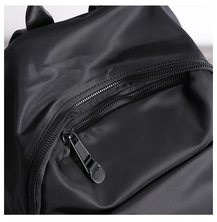 Black Nylon Backpack Womens School Backpack Purse Black Nylon Leather Travel Rucksack for Ladies