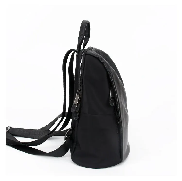 Black Nylon Satchel Backpack Womens Cute School Backpack Purse Black Nylon Leather College Rucksack for Ladies