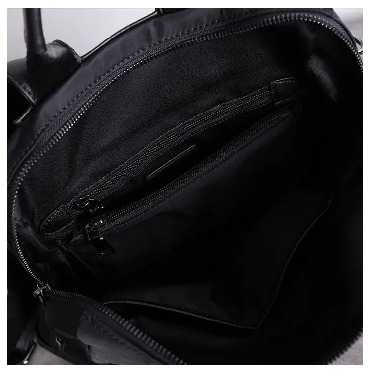 Black Nylon Satchel Backpack Womens School Shoulder Backpack Purse Black Nylon Leather Travel Rucksack for Ladies