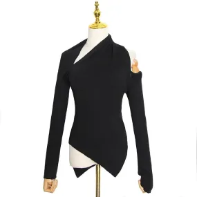 Black Sweater For Women Irregular Collar Long Sleeve One Off Shouder Hollow Out Knitted Sweaters Female Style