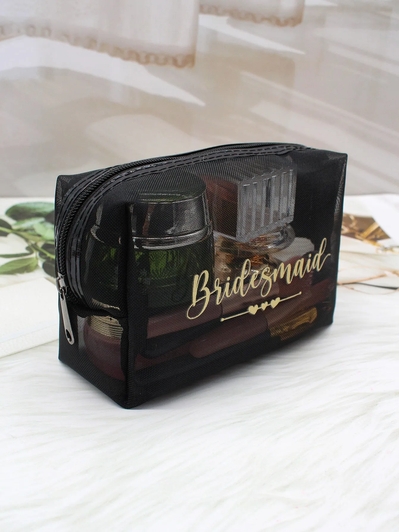 Bridesmaid Mesh Square Makeup Bag Cosmetic Organizer Toiletries Bag Makeup