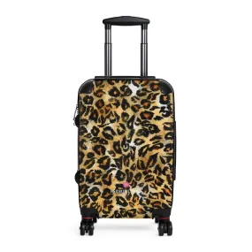 Brown Leopard Print Cabin Suitcase, Animal Print Small Premium Luxury Carry On Luggage For Men or Women