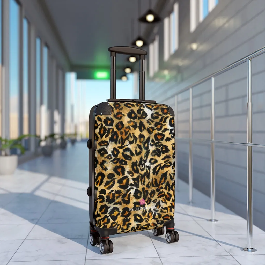 Brown Leopard Print Cabin Suitcase, Animal Print Small Premium Luxury Carry On Luggage For Men or Women