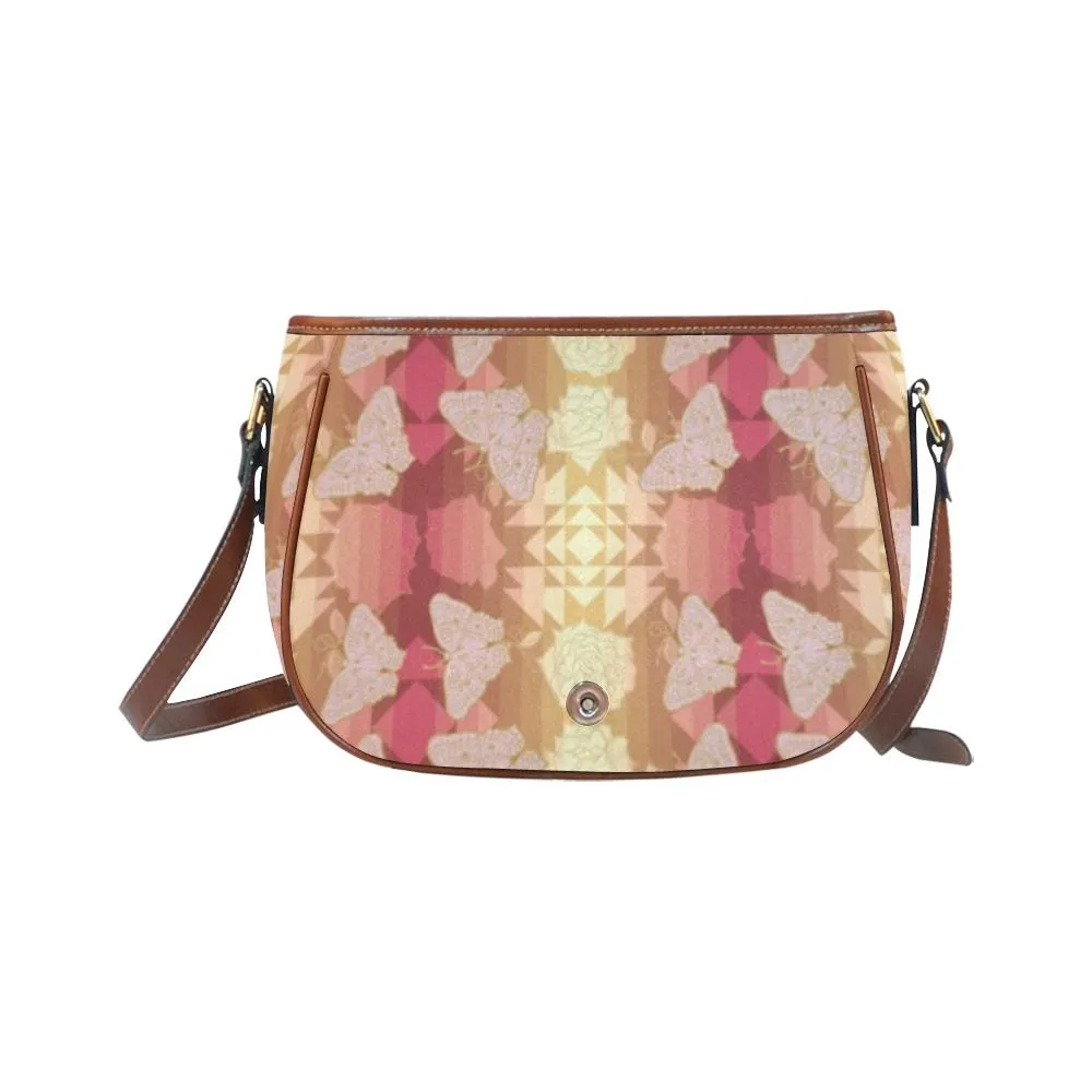 Butterfly and Roses on Geometric Saddle Bag/Small