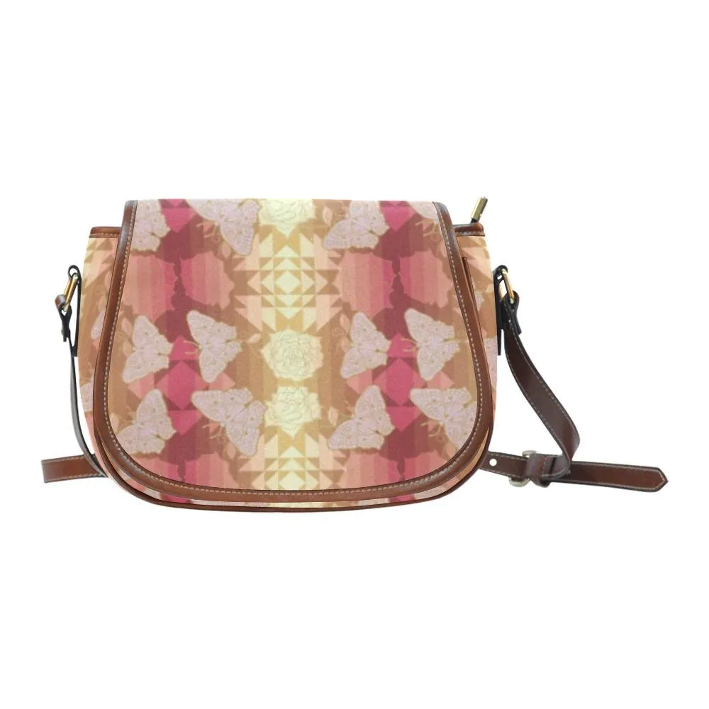 Butterfly and Roses on Geometric Saddle Bag/Small