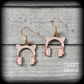 Cat ears headphone earrings-Music earrings