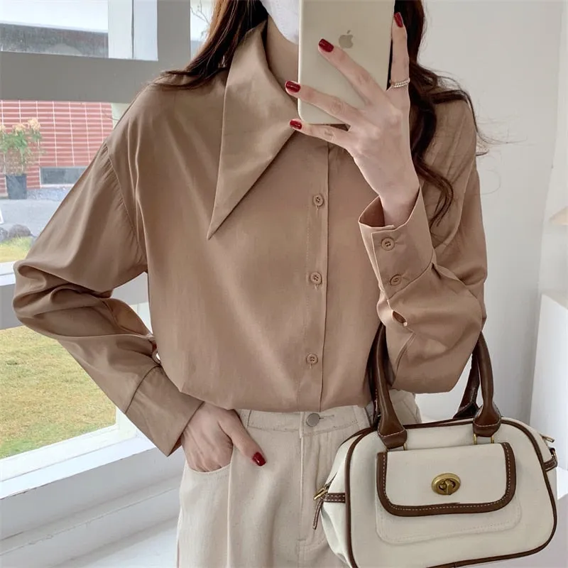 Chiffon Women Shirts New Spring Long Sleeve Designed Button Up Female Tops Fashion All Match Korean Office Ladies Blouse