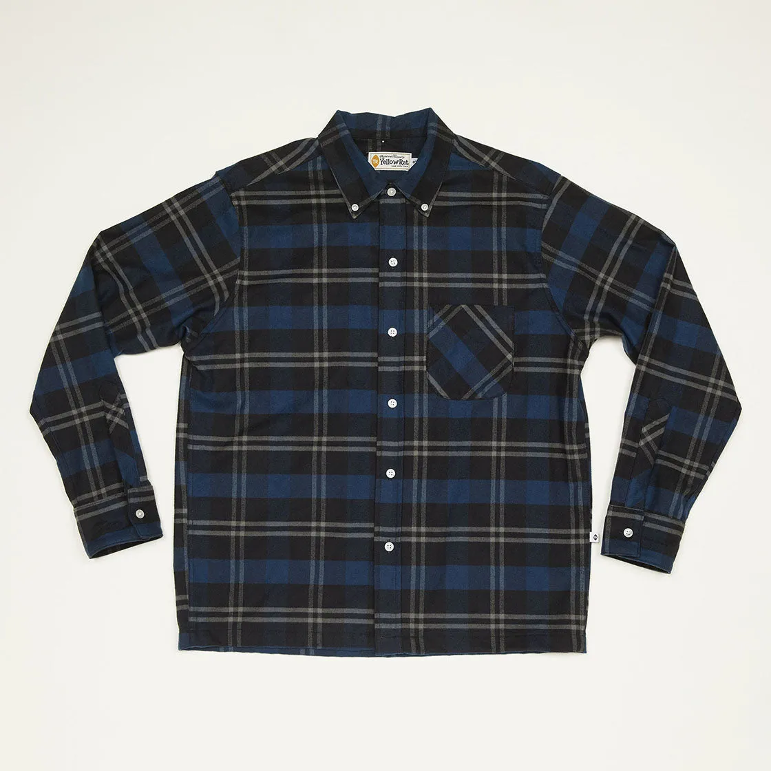 Convertible Collar Button-down Shirt (Navy x Black)