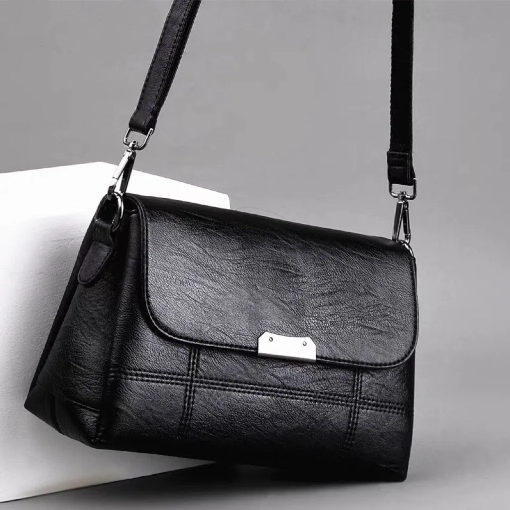 Cute Black Plain Solid Color Simple Minimalist Luxury Vegan Leather Crossbody Bag for Women, Shoulder Bag, Messenger Bag