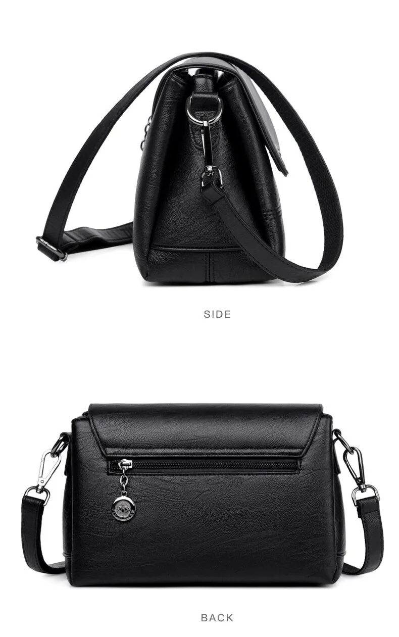 Cute Black Plain Solid Color Simple Minimalist Luxury Vegan Leather Crossbody Bag for Women, Shoulder Bag, Messenger Bag