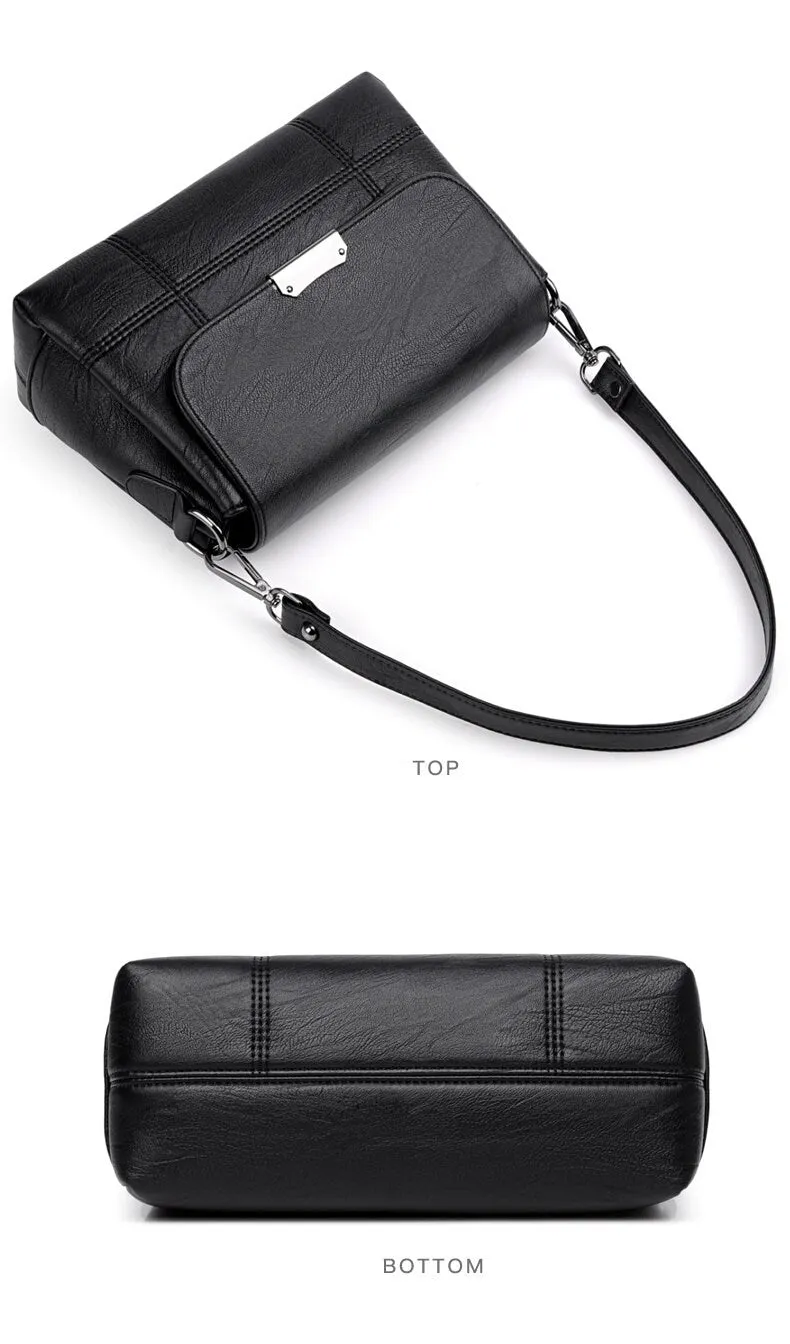 Cute Black Plain Solid Color Simple Minimalist Luxury Vegan Leather Crossbody Bag for Women, Shoulder Bag, Messenger Bag