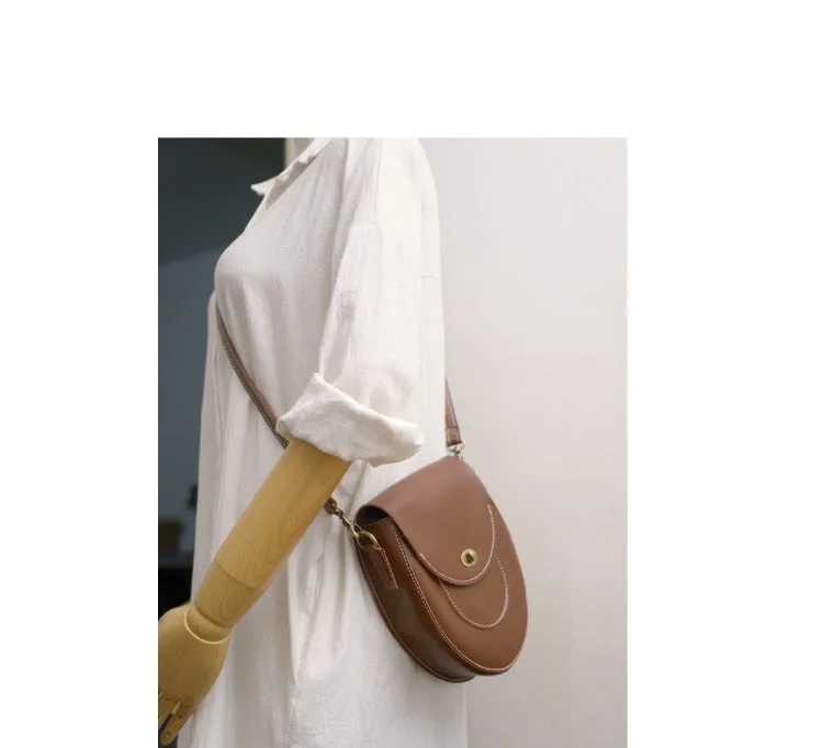 Cute Brown LEATHER Saddle Side Bag WOMEN SHOULDER BAG Crossbody Saddle Purse FOR WOMEN