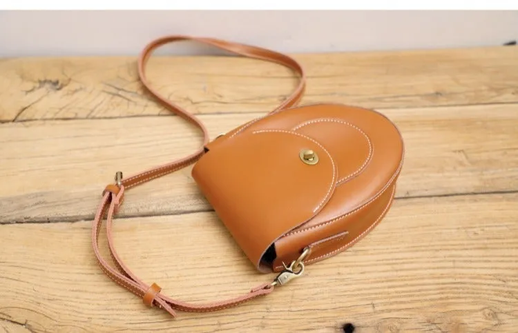 Cute Brown LEATHER Saddle Side Bag WOMEN SHOULDER BAG Crossbody Saddle Purse FOR WOMEN