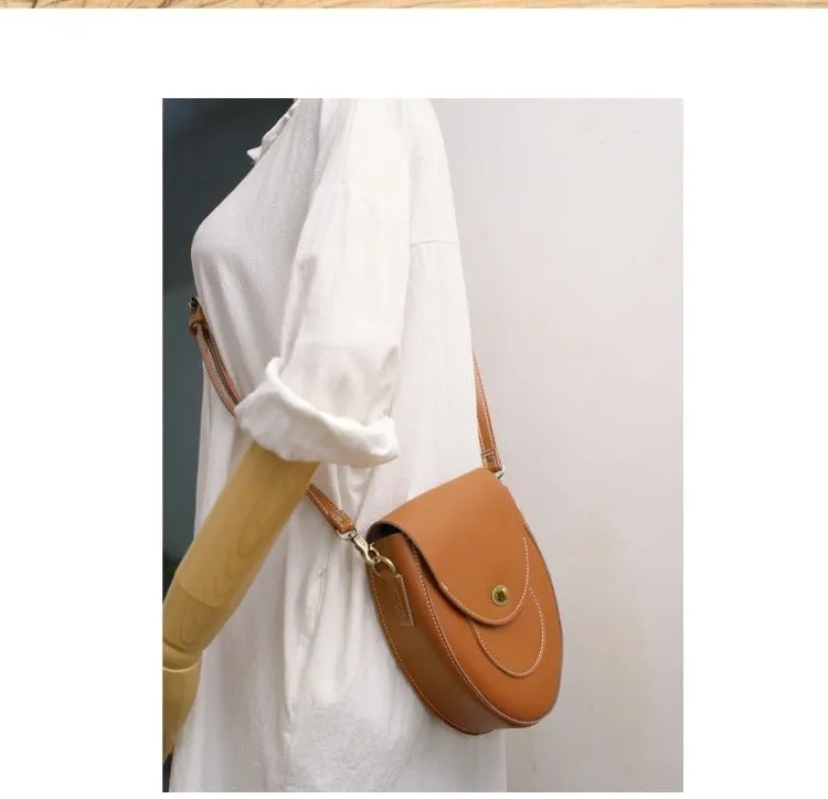 Cute Brown LEATHER Saddle Side Bag WOMEN SHOULDER BAG Crossbody Saddle Purse FOR WOMEN