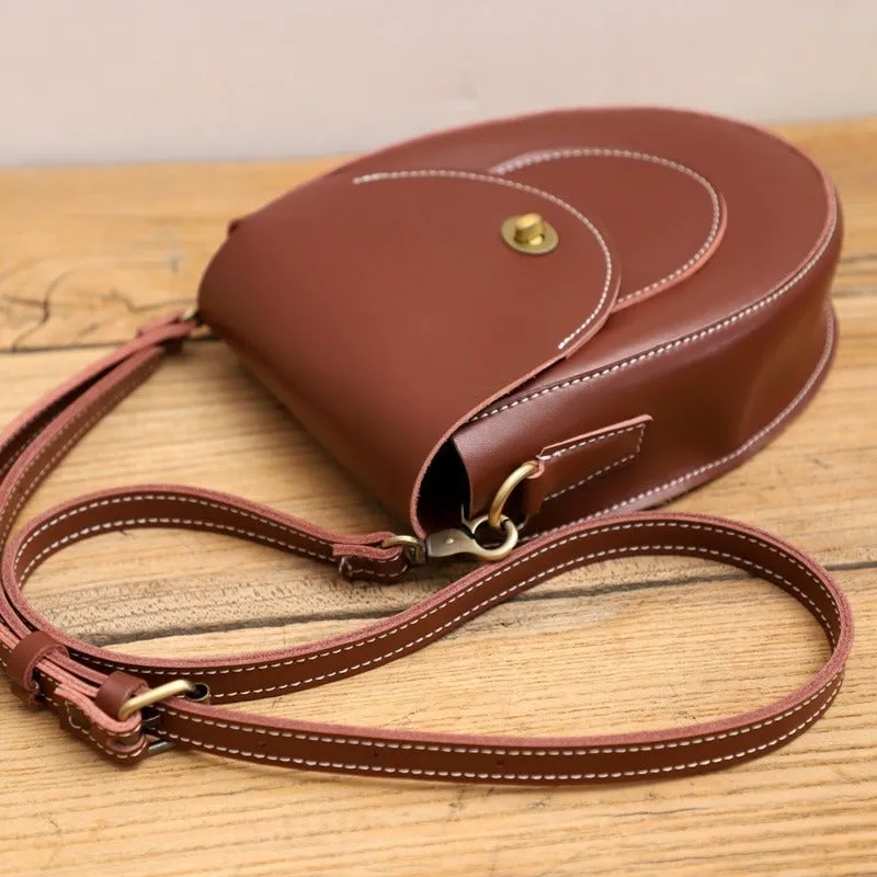 Cute Brown LEATHER Saddle Side Bag WOMEN SHOULDER BAG Crossbody Saddle Purse FOR WOMEN