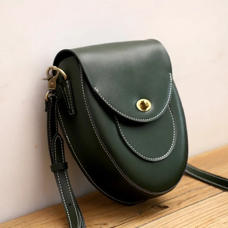 Cute Brown LEATHER Saddle Side Bag WOMEN SHOULDER BAG Crossbody Saddle Purse FOR WOMEN