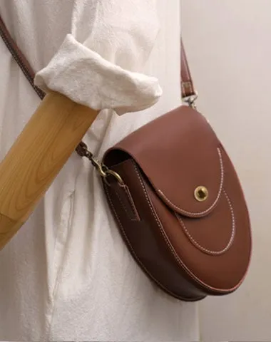 Cute Brown LEATHER Saddle Side Bag WOMEN SHOULDER BAG Crossbody Saddle Purse FOR WOMEN