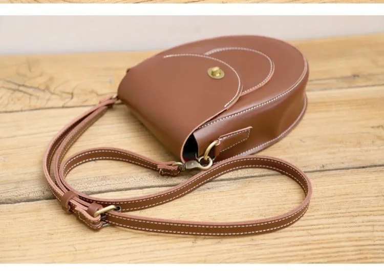 Cute Brown LEATHER Saddle Side Bag WOMEN SHOULDER BAG Crossbody Saddle Purse FOR WOMEN