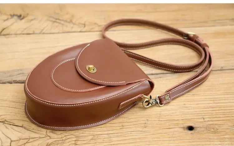 Cute Brown LEATHER Saddle Side Bag WOMEN SHOULDER BAG Crossbody Saddle Purse FOR WOMEN