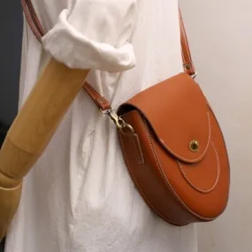 Cute Brown LEATHER Saddle Side Bag WOMEN SHOULDER BAG Crossbody Saddle Purse FOR WOMEN