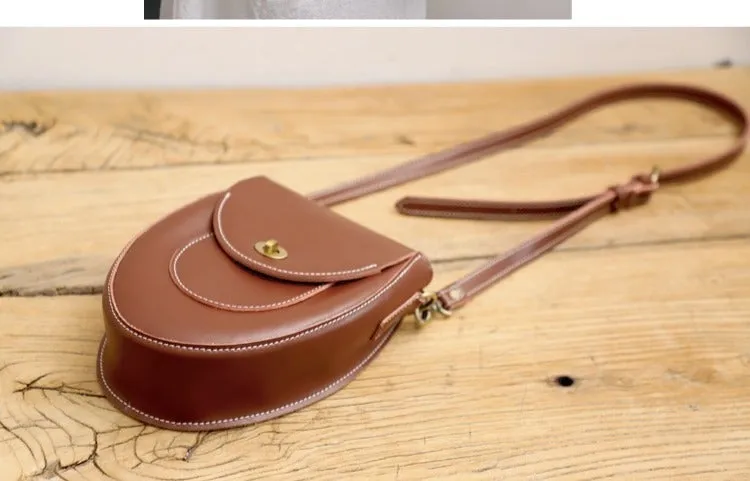 Cute Brown LEATHER Saddle Side Bag WOMEN SHOULDER BAG Crossbody Saddle Purse FOR WOMEN