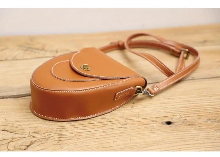 Cute Brown LEATHER Saddle Side Bag WOMEN SHOULDER BAG Crossbody Saddle Purse FOR WOMEN