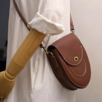 Cute Brown LEATHER Saddle Side Bag WOMEN SHOULDER BAG Crossbody Saddle Purse FOR WOMEN