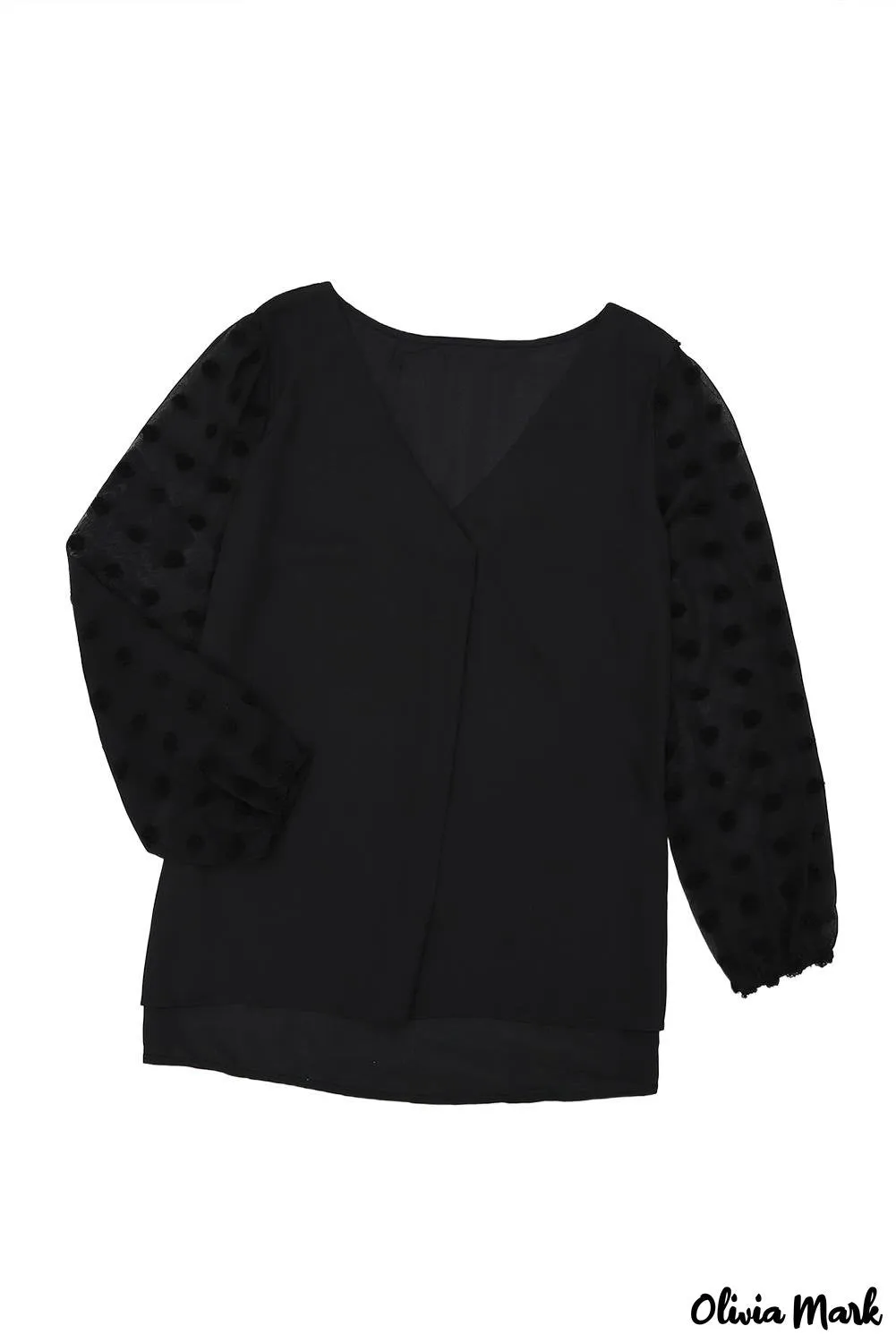 Deanwangkt - Black Polka Dot V-Neck Long Sleeve Blouse