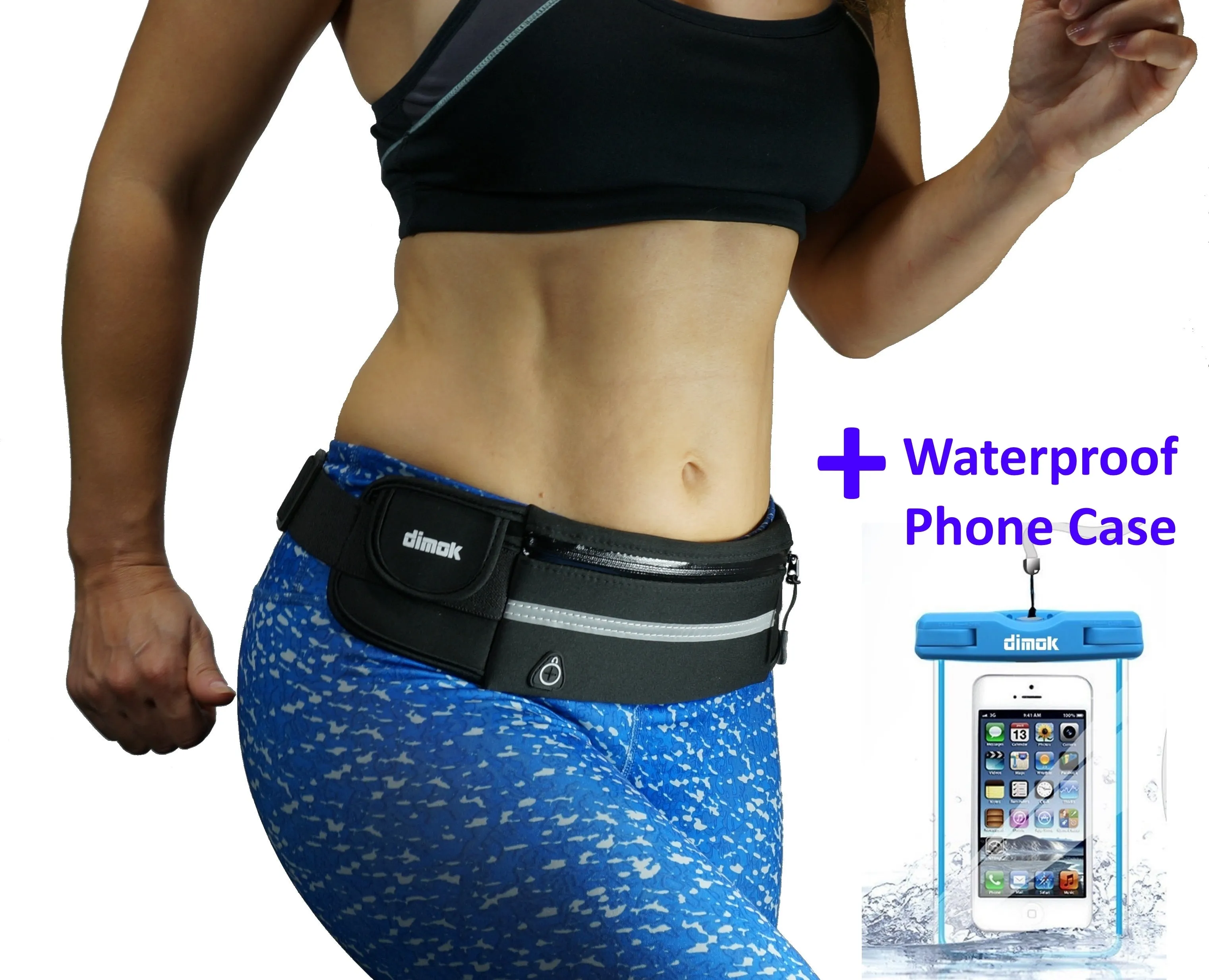 dimok Running Belt Waist Pack Waterproof Phone Case - Runners Belt Fanny Pack – Adjustable Running Pouch for Phones iPhone Android