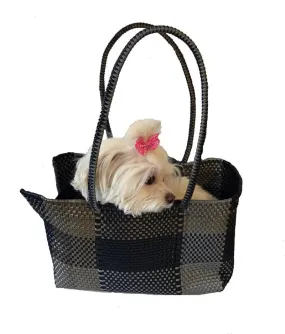 Dog Totes-Handwoven Light Weight Recycled Material-Bronze   Black Plaid