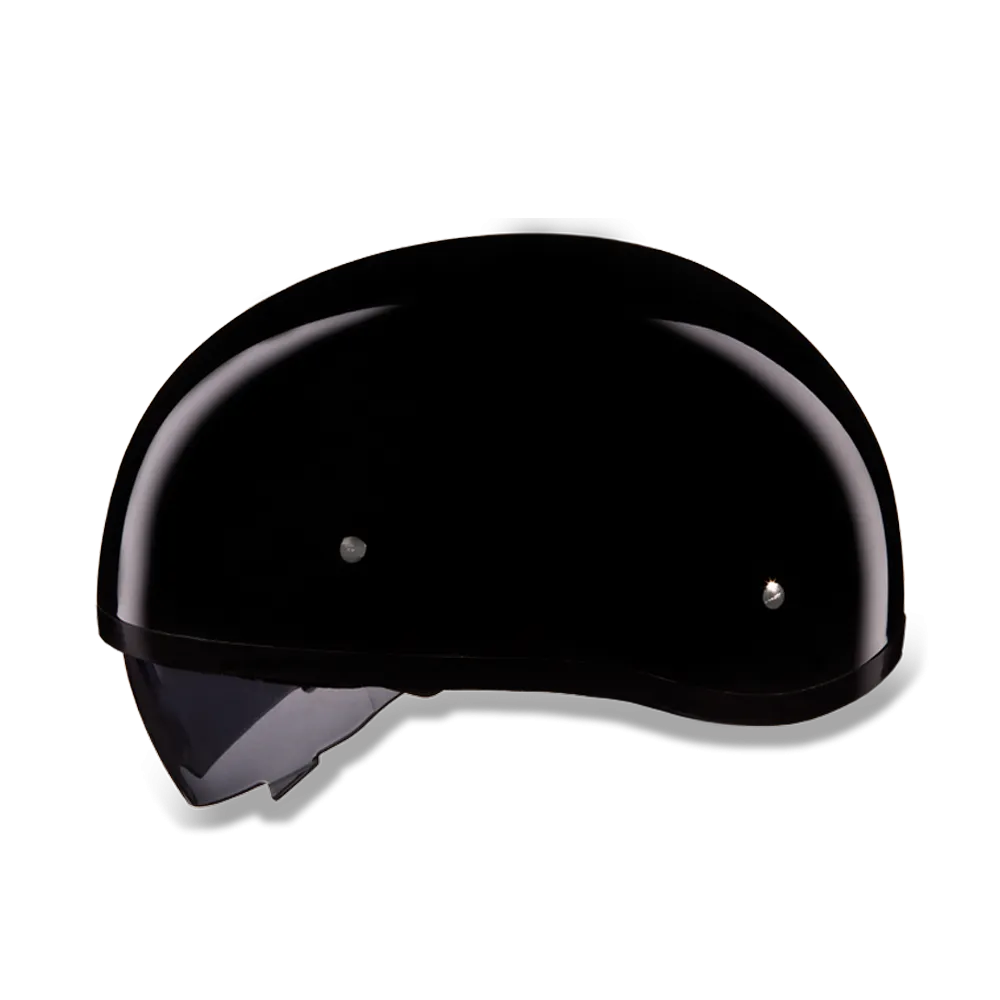 D.O.T Skull Cap Motorcycle Helmet with Inner Retractable Smoke Shield Gloss Black No Visor