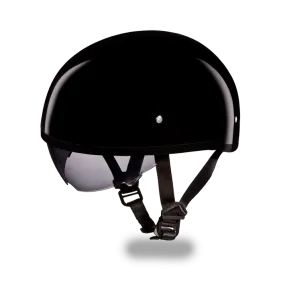 D.O.T Skull Cap Motorcycle Helmet with Inner Retractable Smoke Shield Gloss Black No Visor