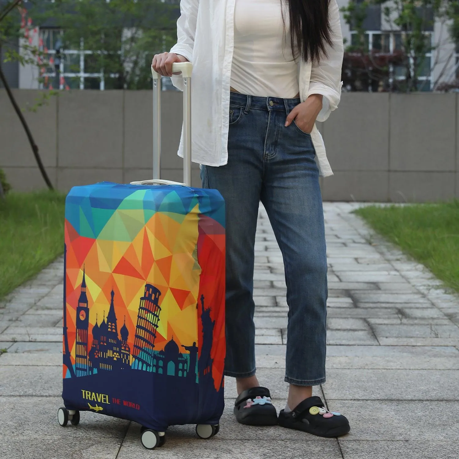 Durable 180 GSM Suitcase Covers S/M/L -Size for Trolley Suitcase, Multicolor Across Globe