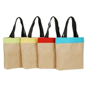 Eco Friendly Jute and Coloured Canvas Tote Bag