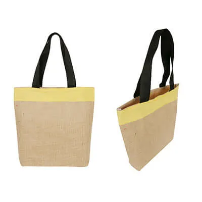 Eco Friendly Jute and Coloured Canvas Tote Bag